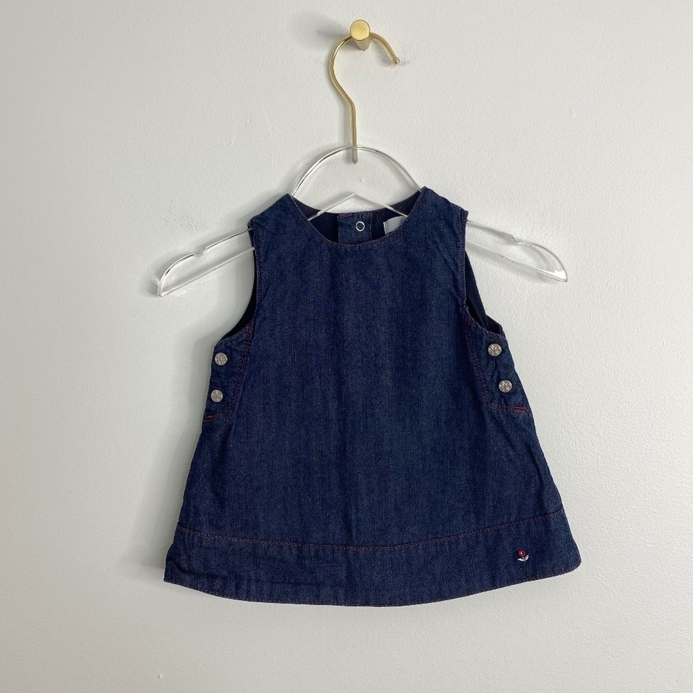 Jacadi Paris 3M Girls Dark Wash Blue Denim Chambray Jumper Dress